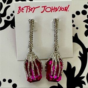 NWT Betsey Johnson RICH WITCH HANGING HANDS Silver Tone Stone Gem Drop Earrings